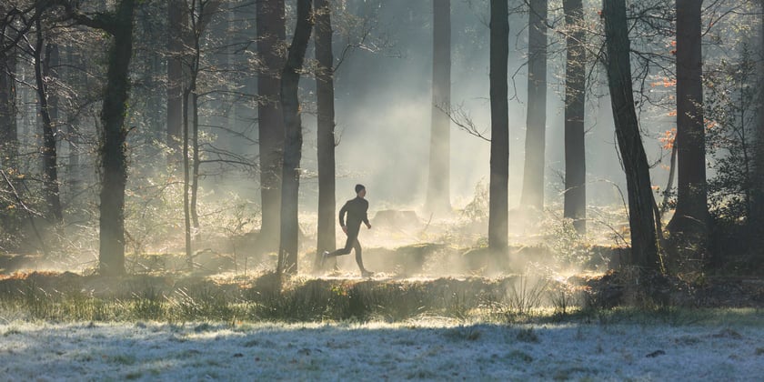 Joggen für Anfänger: Ein Mann rennt durch einen winterlichen Wald